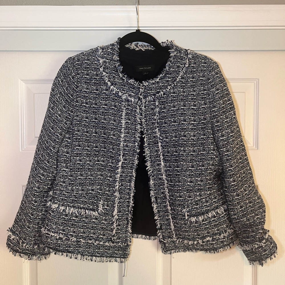 Ann Taylor Blue and White Blazer & Skirt
